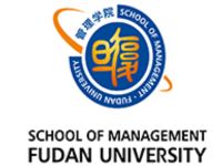 Logo der School of Management Fudan University Shanghai mit blauem Kreis und orangenem Ring.