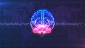 NeuroTech: Stylized view of a brain with different colored streams and brain waves