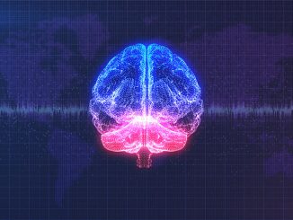 NeuroTech: Stylized view of a brain with different colored streams and brain waves