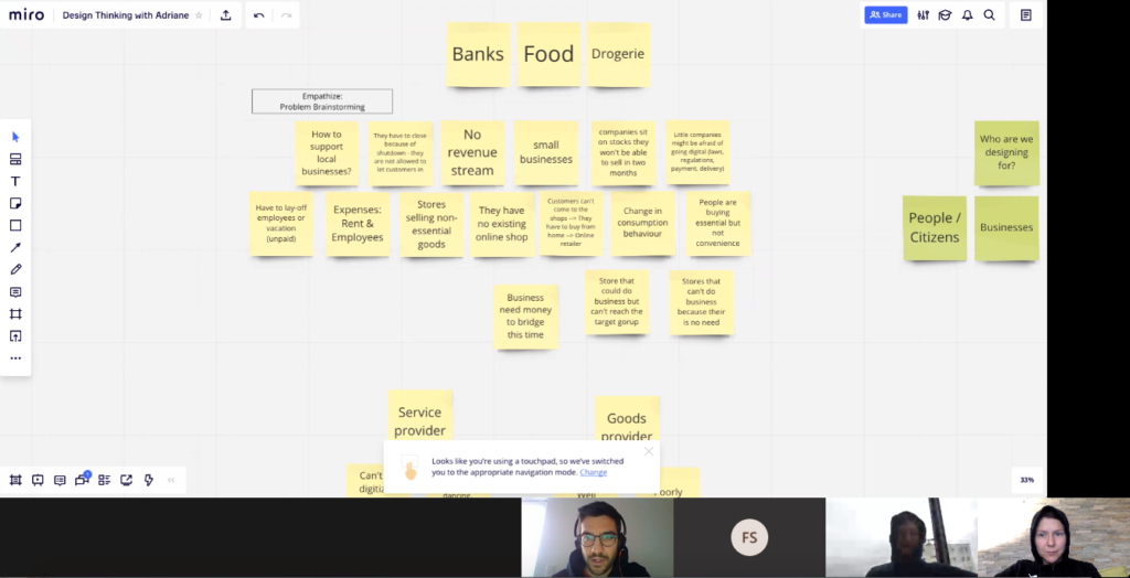 Digital Design Thinking Session, using Miro.