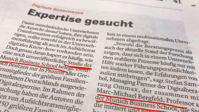 Munich Business School: Master's Thesis in Handelsblatt Photo of the Handelsblatt article that featured the master's thesis submitted at Munich Business School