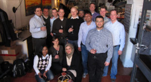 Group photo of Sachin Bansal's MBA cohort at Munich Business School during a cooking class team building event