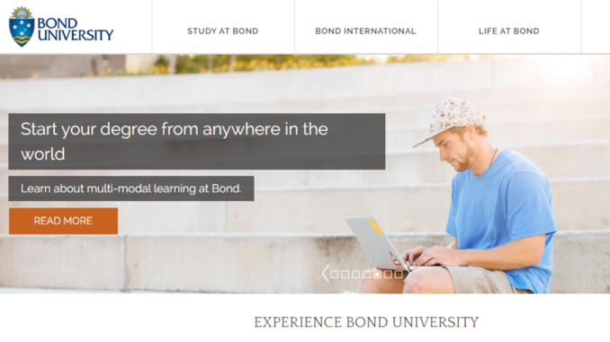 Screenshot of the Bond University website Screenshot of the website of Bond University, where students of Munich Business School can spend their semester abroad.