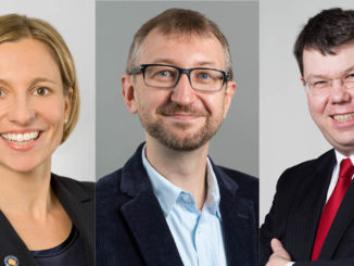 Portraits of Prof. Dr. Patricia Kraft, Prof. Dr. Florian Bartholomae and Prof. Dr. Arnd Albrecht, recipients of the Teaching, Research and Exploer Award 2021 of Munich Business School