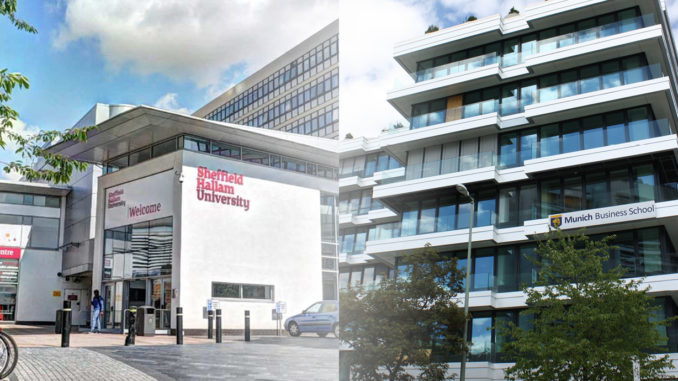 Collage of the Sheffield Hallam University and the Munich Business School campus