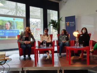 The panelists of the Women in Leadership Dialogue 2022 on stage at Munich Business School