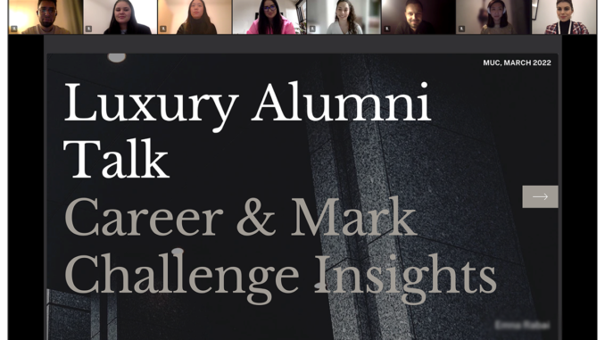 Opening slide of the Luxury Alumni Talk 2022 at Munich Business School