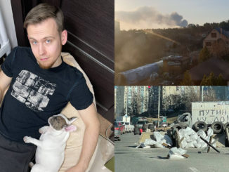 Alex, student of Munich Business School, in the basement during an air raid alert and some missile strikes and barricades in Kyiv