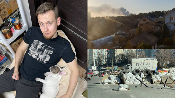 Alex, student of Munich Business School, in the basement during an air raid alert and some missile strikes and barricades in Kyiv