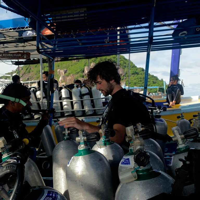 Giuseppe Liuzzo in a diving boat during his semester abroad in Spain