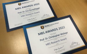 MBS Research Award Certificates of Prof. Dr. Evar Stumpfegger and Dr. Christopher Weilage, both Professors at Munich Business School