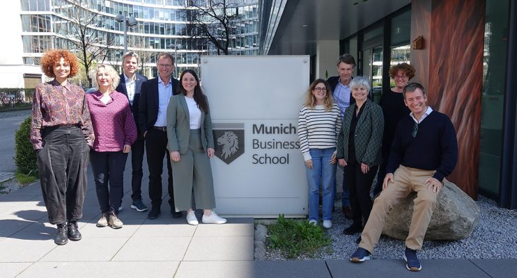 Group photo of the LTT meeting participants of the Conscious Business Education project in front of Munich Business School