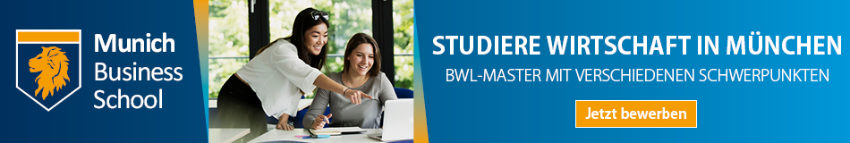 Banner "Studiere Wirtschaft in München", BWL-Masterstudiengänge an Munich Business School