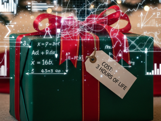 A gift with a tag indicating how long it took to make and an overlay of the economic cost calculation